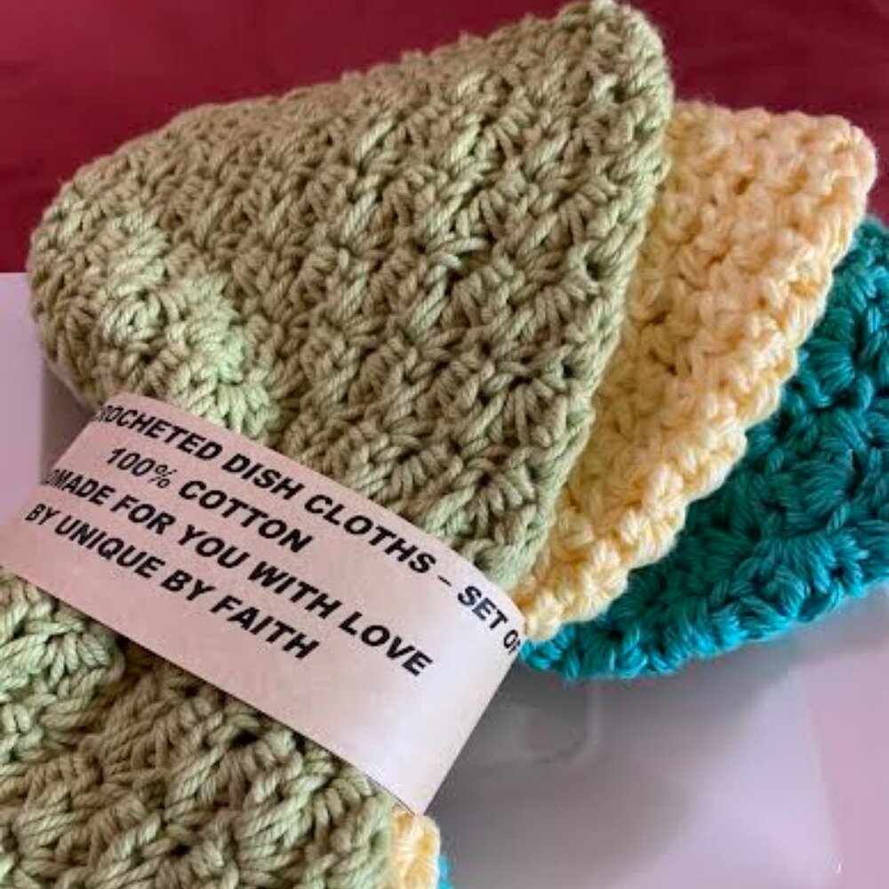 Set of 3 Handmade Crocheted dishcloth 100% cotton